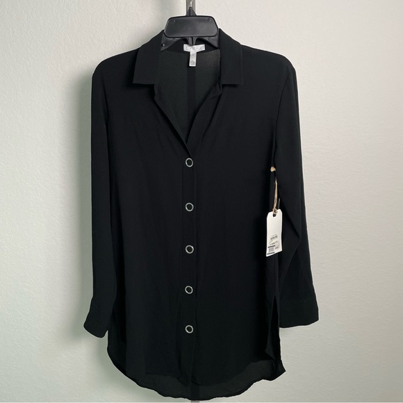 Nordstrom Leith Black Snap Front Long Sleeve Tunic Top Size Small NWT - Picture 3 of 12